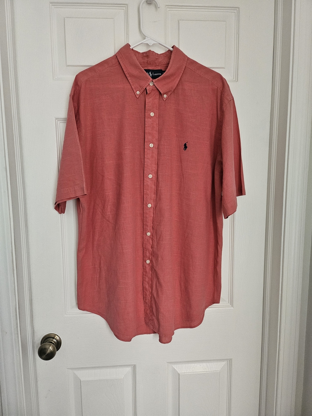 Ralph Lauren Coral Short-Sleeve Button-Down Shirt with Navy Polo Logo
